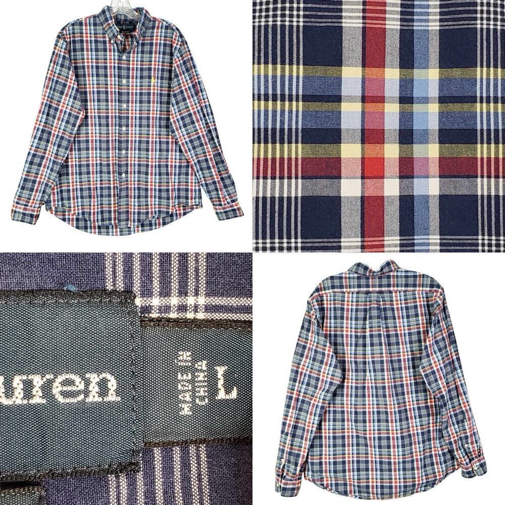 Polo Ralph Lauren Shirt Oxford Button Down LS Mens Size Large Red Blue Plaid